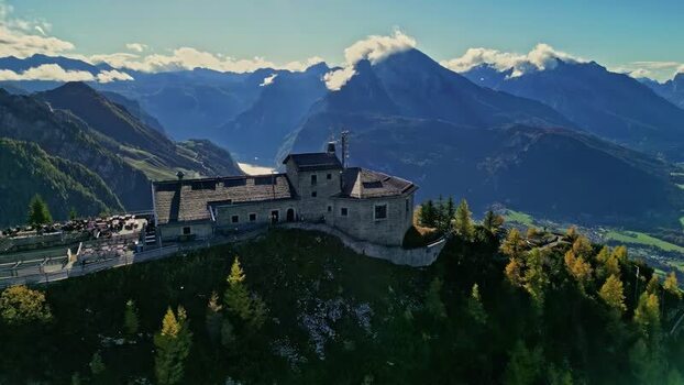 Aerial view of Kehlsteinhaus in the Bavarian Alps Germany.
