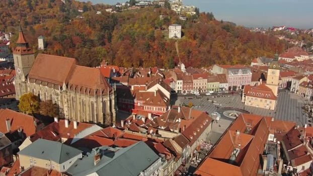 Aerial view of Black Church and Council Square in Brasov Romania. Aerial view of Black Church and Council Square in Brasov Romania.