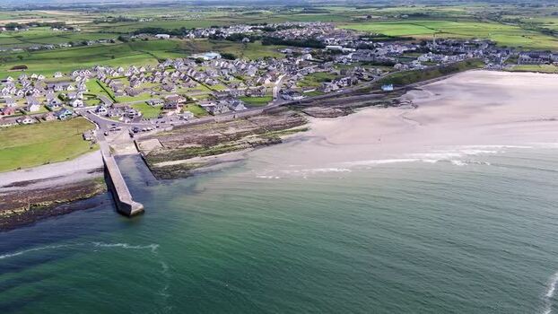 Aerial view of Enniscrone Pier and coastline Ireland. Aerial view of Enniscrone Pier and coastline Ireland.