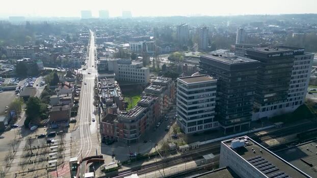 Aerial view of buildings and road Belgium. Aerial view of buildings and road Belgium.
