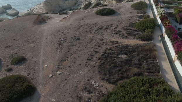 Aerial view of coastal cliffs and Mediterranean sea Cyprus.