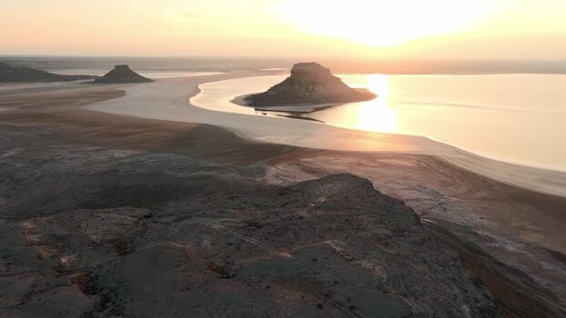 Aerial view of Karynzharyk hollow at sunset Kazakhstan. Aerial view of Karynzharyk hollow at sunset Kazakhstan.