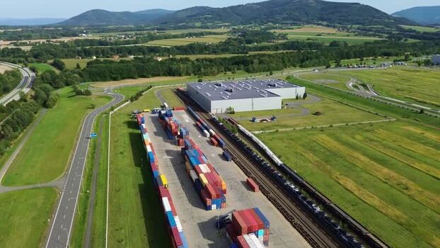 Aerial view of the industrial logistics hub in Nosovice Czechia. Aerial view of the industrial logistics hub in Nosovice Czechia.