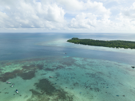 Aerial view of turquoise waters meeting the lush green shores of a tropical island paradise Karimunjawa Central Java Indonesia. Aerial view of turquoise waters meeting the lush green shores of a tropical island paradise Karimunjawa Central Java Indonesia.