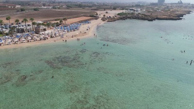 Aerial view of a sandy beach in Famagusta Northern Cyprus.