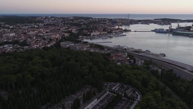 Aerial view of Pula harbor and historic city Croatia. Aerial view of Pula harbor and historic city Croatia.