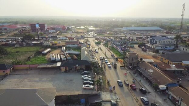 Aerial view of Arepo Bus Stop in Ofada Nigeria.
