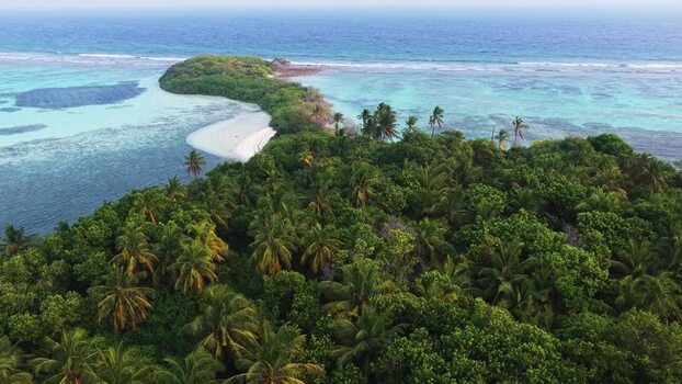 Aerial view of Fenboahura island in the Maldives.
