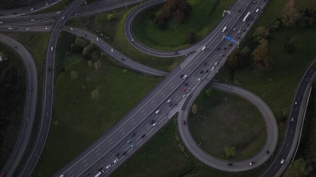 Aerial view of highway interchange Portugal.