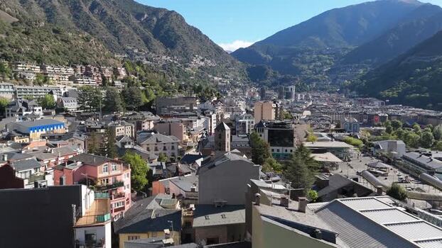 Aerial view of Andorra la Vella city in the Pyrenees Andorra.