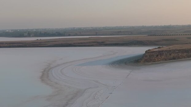 Aerial view of Larnaca Salt Lake Cyprus.