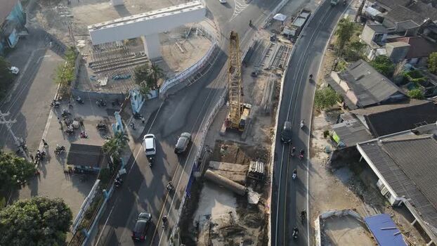 Aerial view of road construction site in Yogyakarta Indonesia. Aerial view of road construction site in Yogyakarta Indonesia.