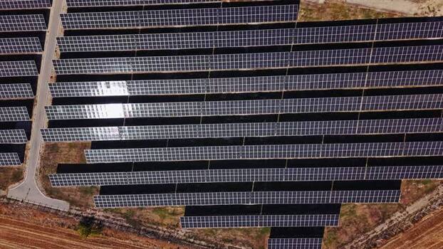 Aerial view of solar farm in Temerin Serbia.