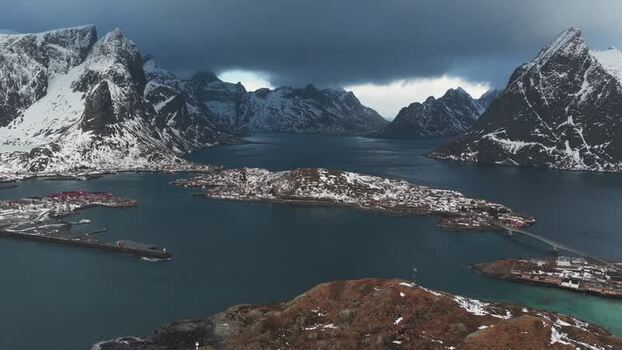 Aerial view of Reinebringen and Reine Norway.