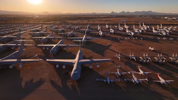 Aerial view of aircraft boneyard United States. Aerial view of aircraft boneyard United States.