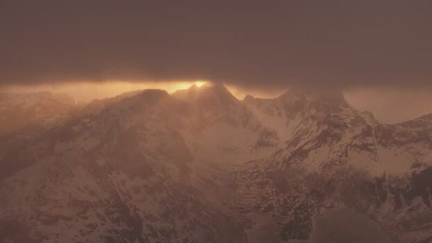Aerial view of snow capped mountains Norway.