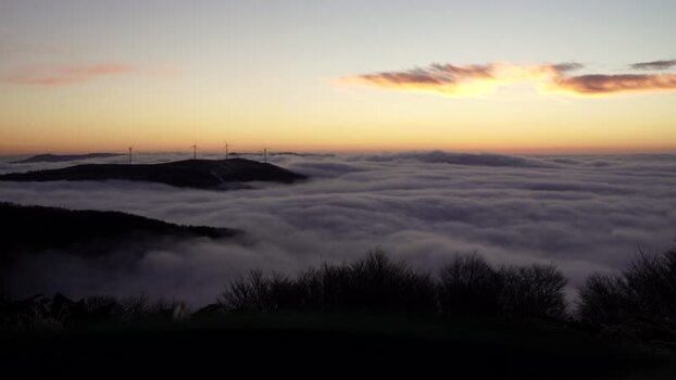 View of wind turbines in the Balkan Mountains Bulgaria.