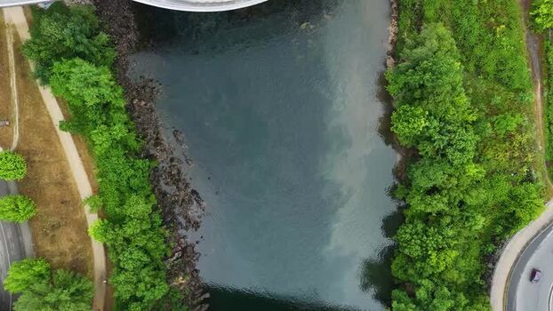Aerial view of the Minho River and Ponte do Milenio in Orense Spain.