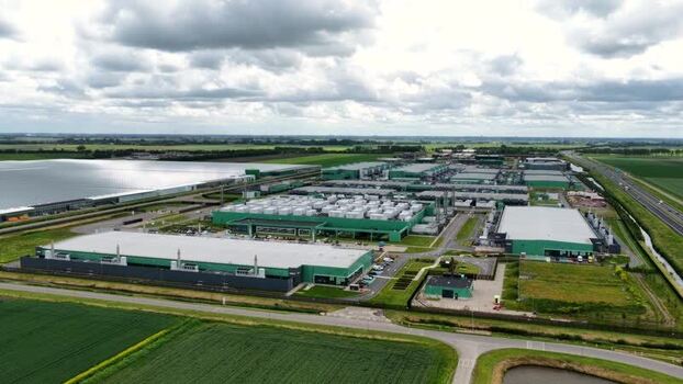 Aerial view of data center facility in Middenmeer Netherlands.