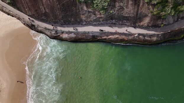 Aerial view of Praia do Leme and rocky coastline in Brazil.