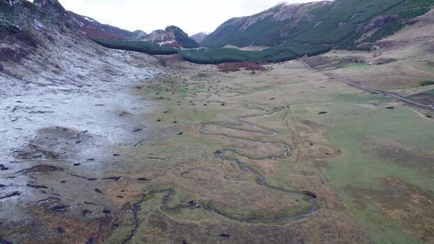 Aerial view of winding river in mountains near Coyhaique Alto Chile. Aerial view of winding river in mountains near Coyhaique Alto Chile.