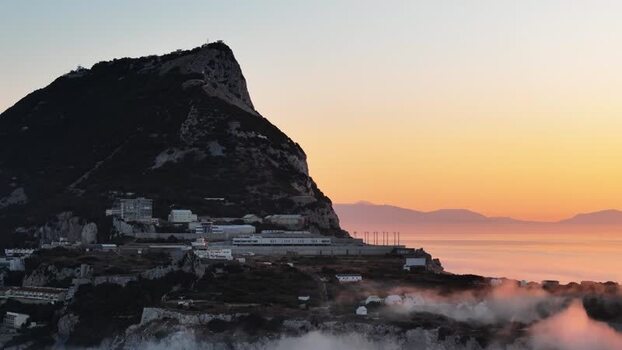 Aerial view of Europa Point at sunset in Gibraltar.