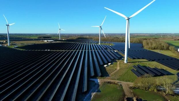 Aerial view of Chelveston Wind Farm United Kingdom.