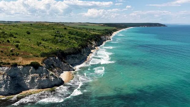Aerial view of the Black Sea coastline in Byala Bulgaria.
