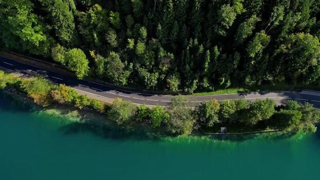 Aerial view of Attersee road in Vocklabruck District Austria.