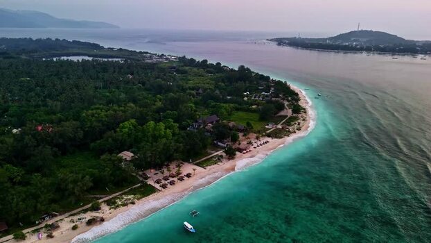 Aerial view of tropical coastline and beach in Bali Indonesia.