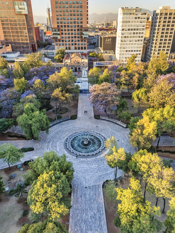 Aerial view of Alameda Central park featuring a central fountain surrounded by lush trees and historic buildings in the urban landscape of Ciudad de Mexico Ciudad de Mexico Mexico. Aerial view of Alameda Central park featuring a central fountain surrounded by lush trees and historic buildings in the urban landscape of Ciudad de Mexico Ciudad de Mexico Mexico.