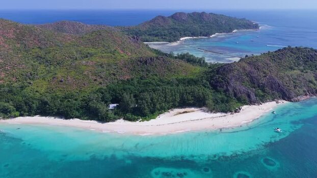 Aerial view of Curieuse Island Seychelles.
