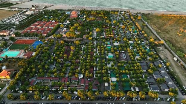 Aerial view of a camping resort in Porto San Giorgio Italy.