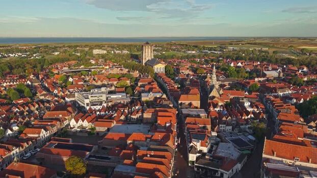 Aerial view of Zierikzee and its historic tower Netherlands.