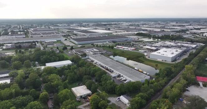 Aerial view of industrial warehouses in Indianapolis United States.
