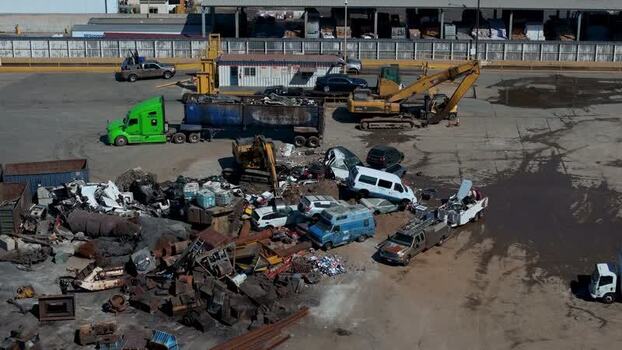Aerial view of a scrap metal recycling facility in United States.