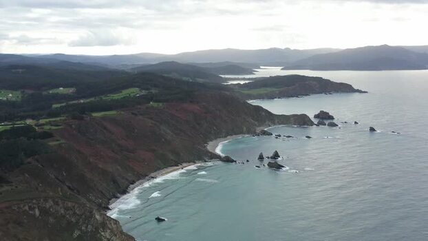 Aerial view of the rugged cliffs and coastline of Loiba Spain. Aerial view of the rugged cliffs and coastline of Loiba Spain.