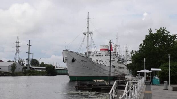 View of the historic Vityaz research vessel in Russia.