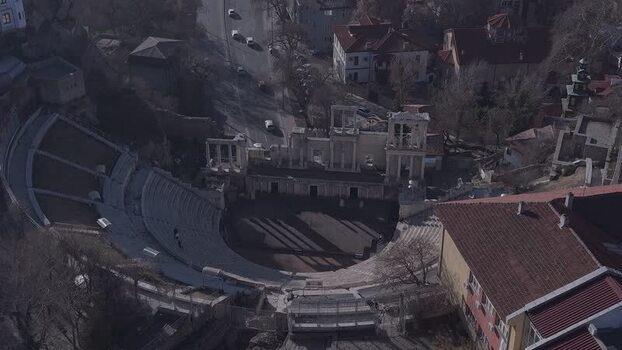 Aerial view of Ancient Theatre of Philippopolis in Plovdiv Bulgaria.