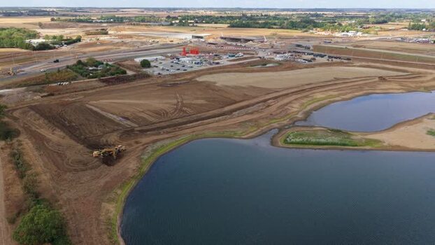 Aerial view of Black Cat Roundabout construction United Kingdom.