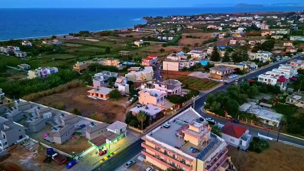 Aerial view of coastal town in Crete Greece.