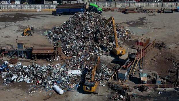 Aerial view of a scrap metal recycling facility in United States.