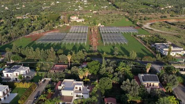Aerial view of solar panel installation in Terrasini Italy.