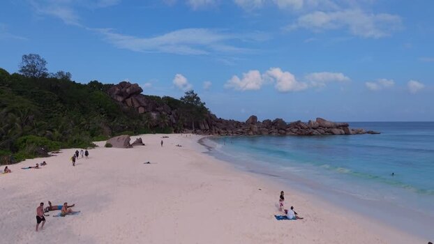 Aerial view of Anse Reunion beach Seychelles.