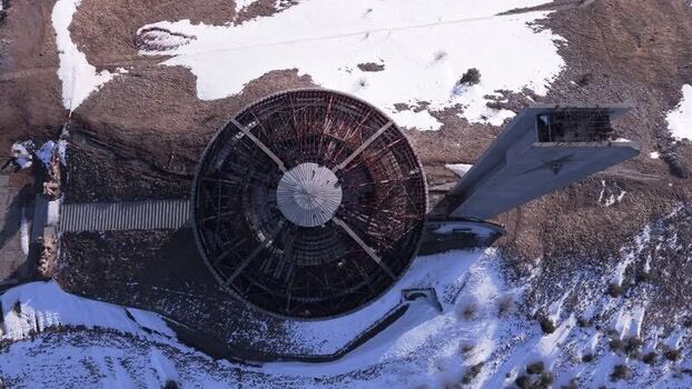 Aerial view of Buzludzha Monument in Stara Zagora Bulgaria.