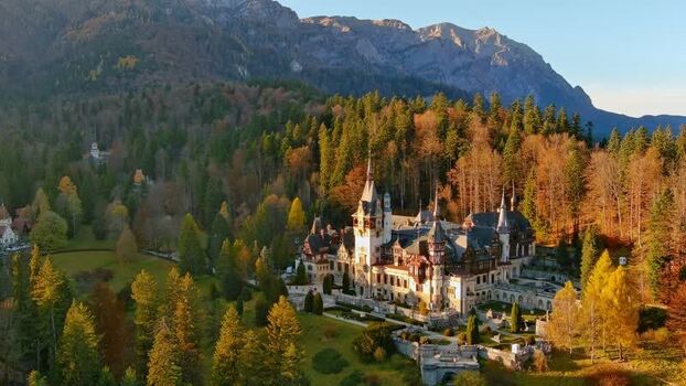 Aerial view of Peles Castle in Sinaia Romania. Aerial view of Peles Castle in Sinaia Romania.