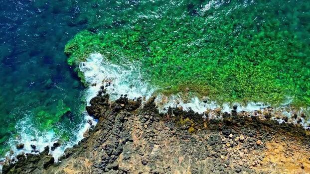 Aerial view of rocky coastline in Crete Greece.