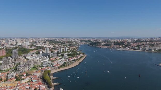 Aerial view of Douro River mouth and coastline in Portugal. Aerial view of Douro River mouth and coastline in Portugal.