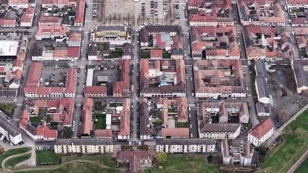 Aerial view of Neuf Brisach city center France.