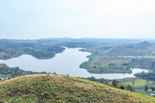Aerial view of the crater lakes in the lush green hills of Fort Portal Western Region Uganda. Aerial view of the crater lakes in the lush green hills of Fort Portal Western Region Uganda.